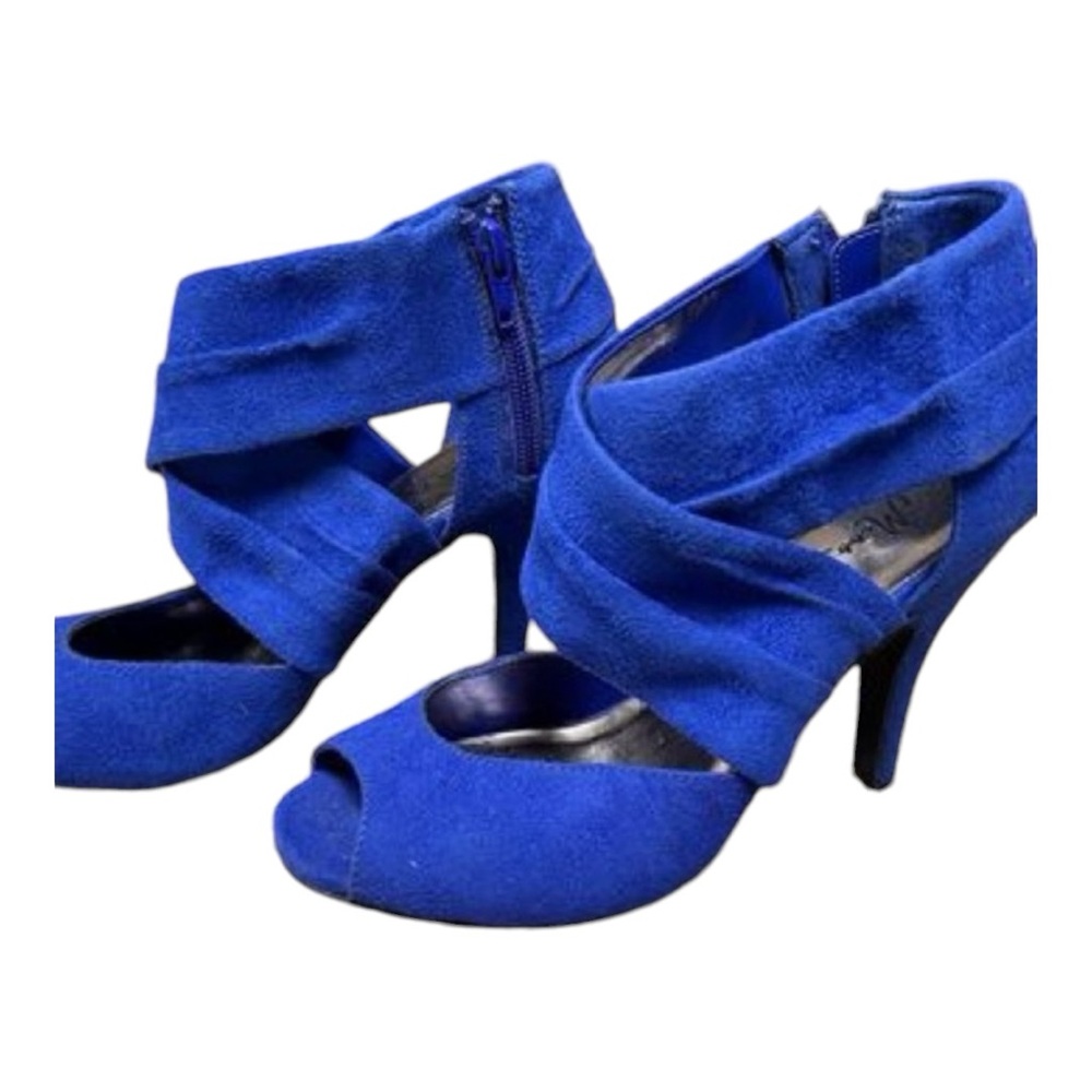 Miss Bisou Blue Suede Ankle Wrap Heels | Size 7.5 - Picture 1 of 6
